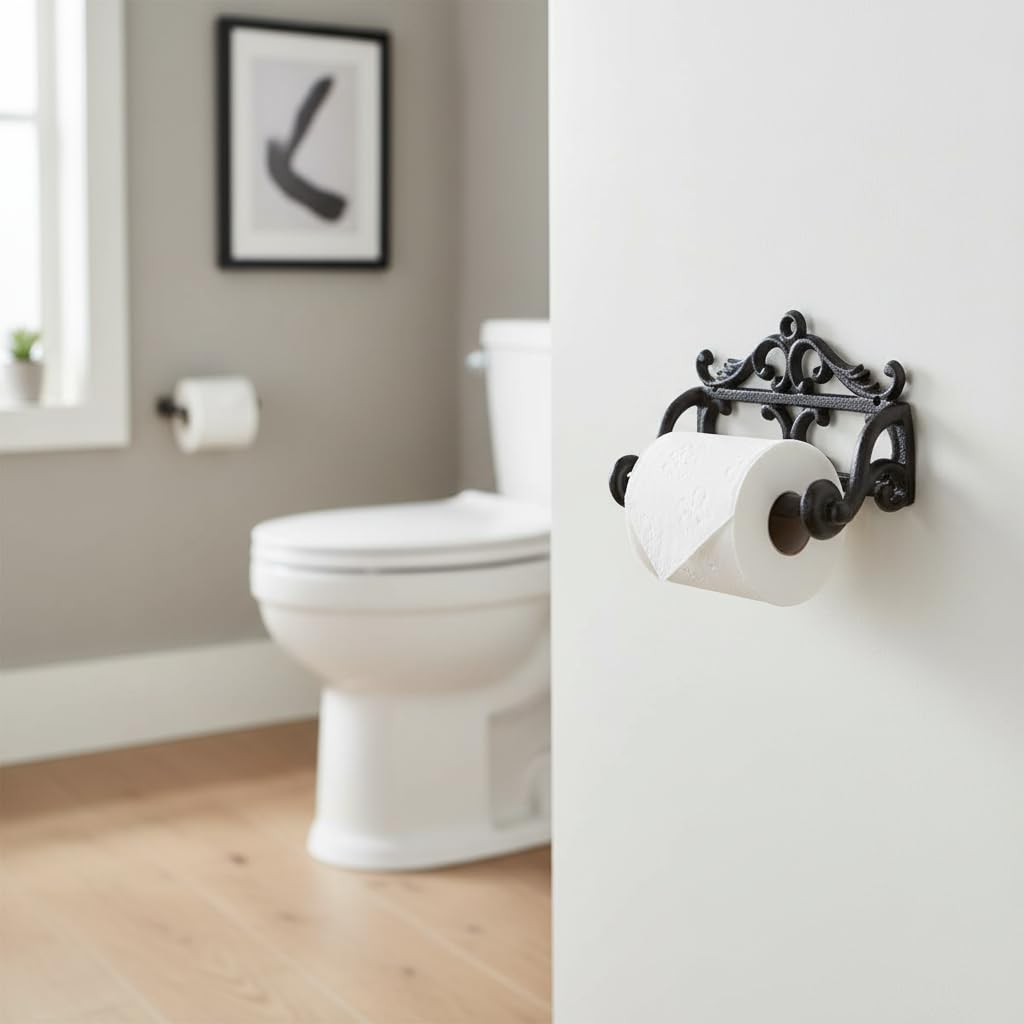 Comfy Hour 6.3 Inch Cast Iron Toilet Paper Holder, Vintage Wall Mount