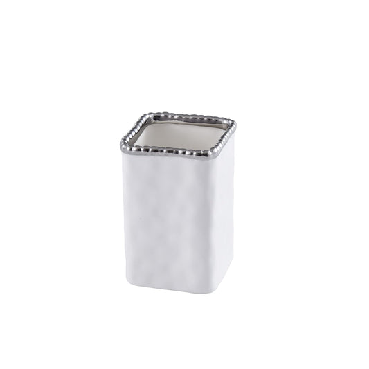 Pampa Bay VAN2718W Toothbrush Holder with Silver Beads, 4.5-inch Height, Porcelain