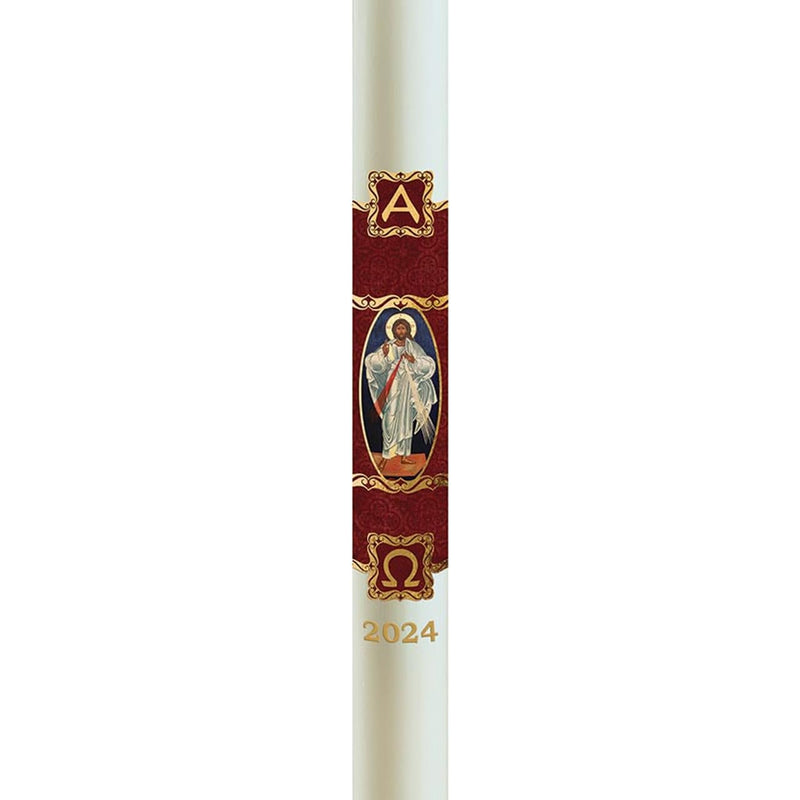 CB Church Supply Will &amp; Baumer Hand Crafted Christus Rex Beeswax Paschal Candle with Nails, No 6 Special, Red &amp; Gold