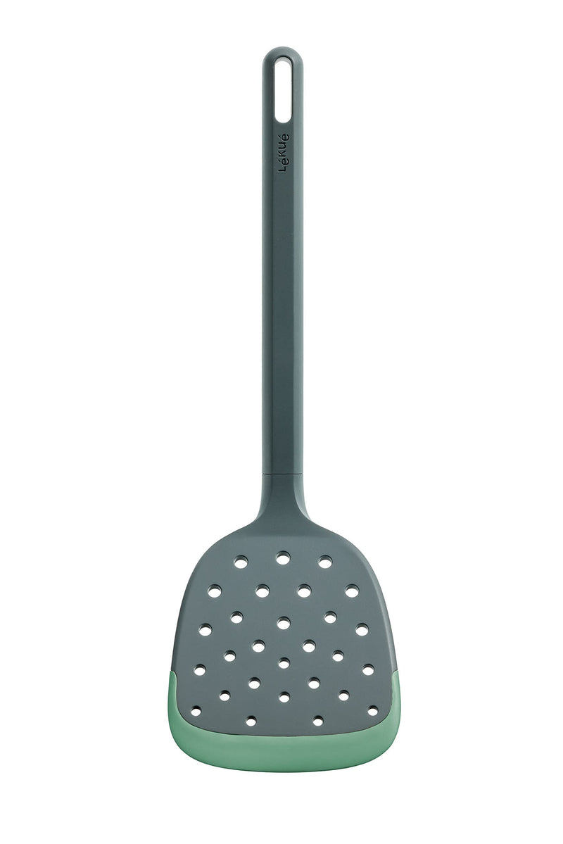 Lékué Slotted Turner, 3.74 x 2.76 x 12.05inch, Grey with Green Spatula