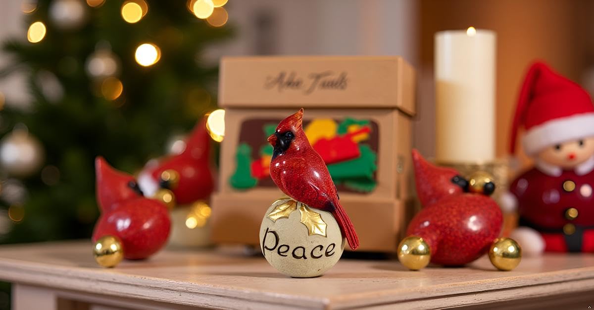 Comfy Hour Winter Holiday Home Collection 6'' Red Cardinal Standing On Peace Stone Pedestal Figurine, High Gloss Bird, Ideal Christmas Decoration, Polyresin