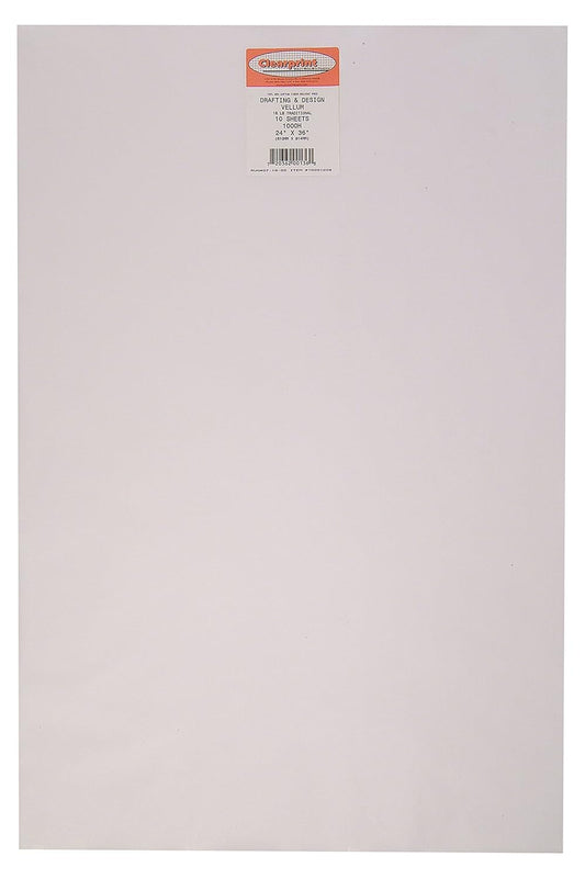 Chartpak Clearprint 1000H Design Vellum Sheets, 16 lb., 100% Cotton, 24 x 36 Inches, 10 Sheets Per Pack, Translucent White, 1 Each (10201228)