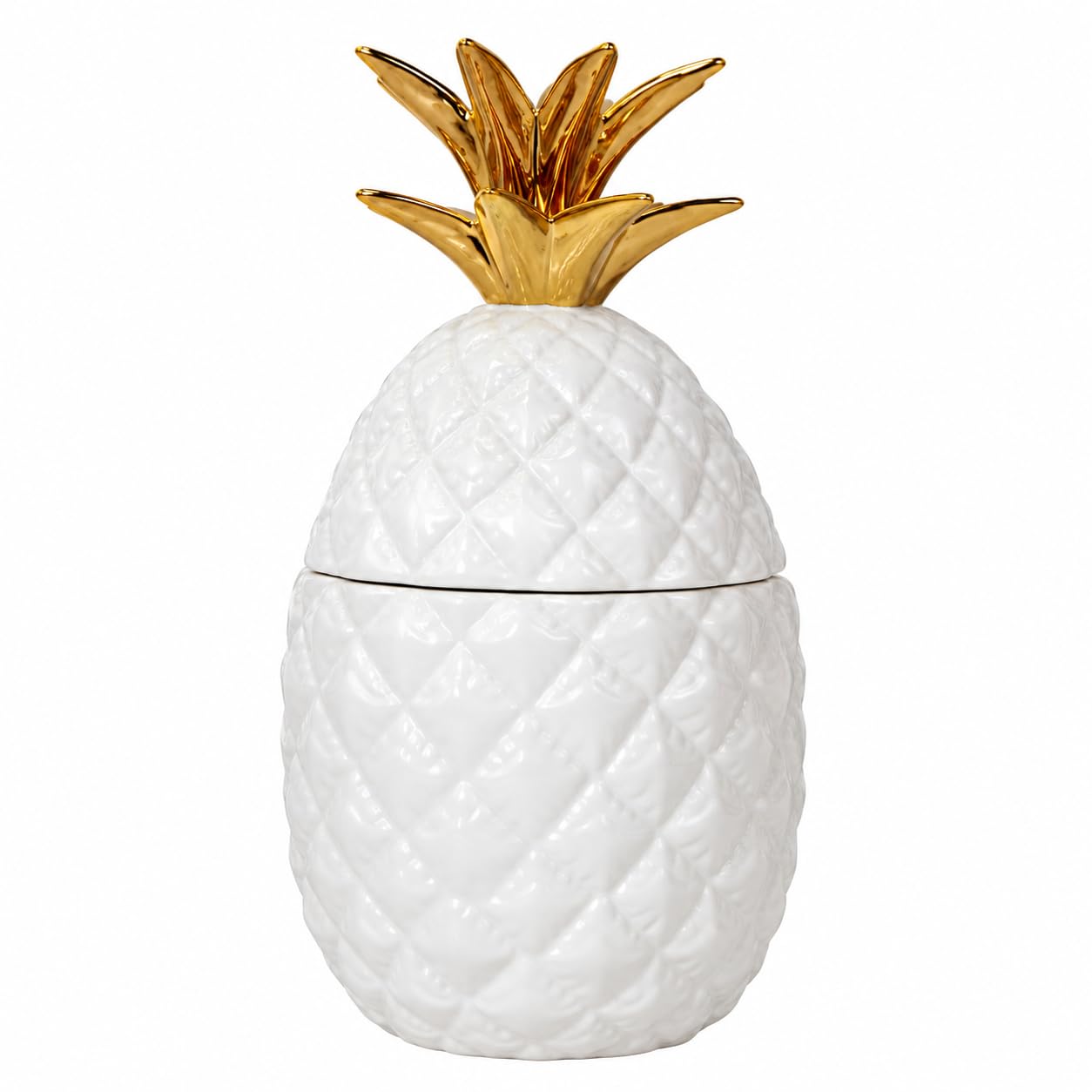 Comfy Hour Farmhouse Home Decor Collection 9" Pineapple Storage Jar Candy Jar Cookie Jar With Lid, High Gloss White and Gold Stoneware