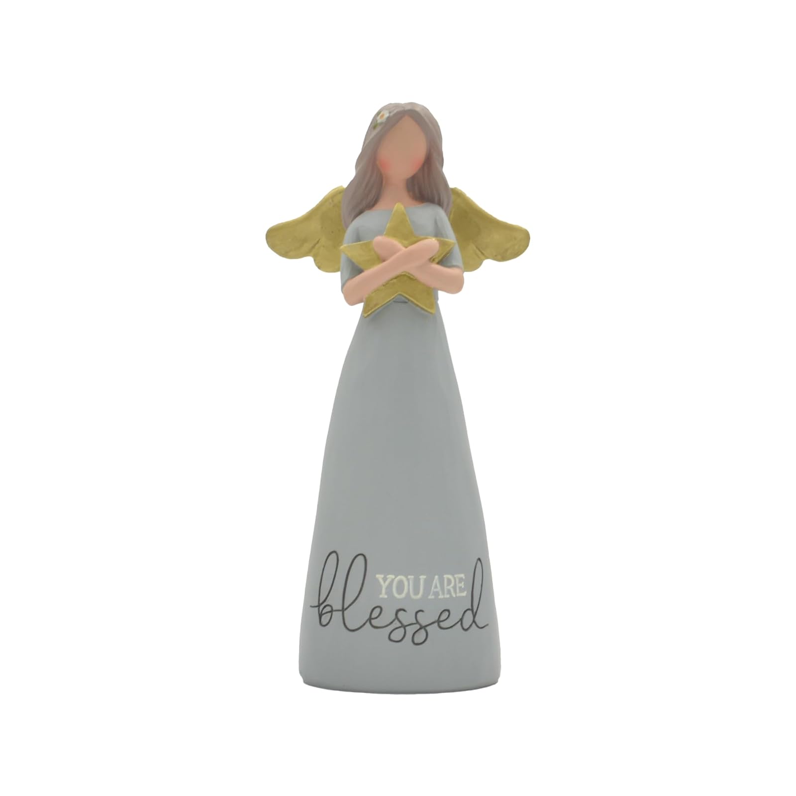 Blossom Bucket You are Blessed Star Lilac Purple 6 inch Resin Stone Collectible Angel Figurine