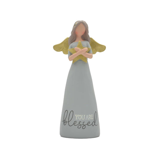 Blossom Bucket You are Blessed Star Lilac Purple 6 inch Resin Stone Collectible Angel Figurine