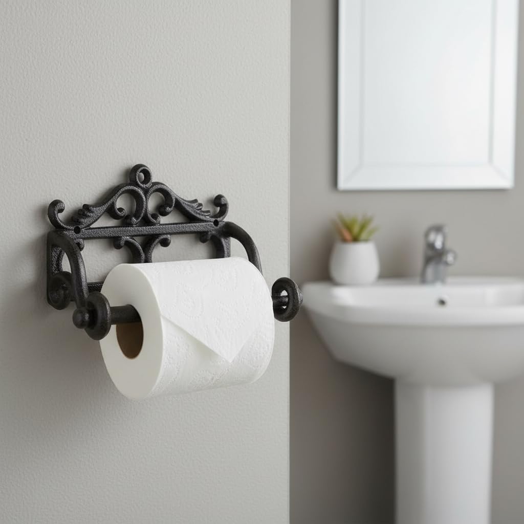 Comfy Hour 6.3 Inch Cast Iron Toilet Paper Holder, Vintage Wall Mount