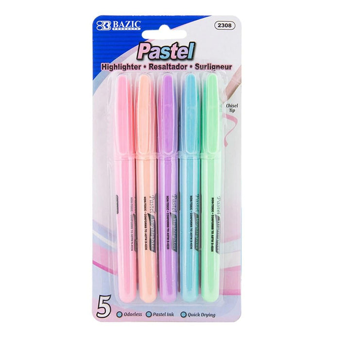 BAZIC Yellow Mini Fluorescent Highlighter with Cap Clip, 4 Per Pack