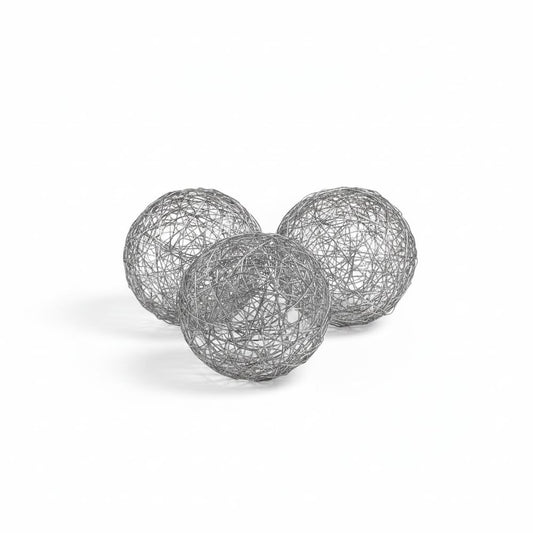 Modern Day Accents Guita Silver Wire Spheres, Silver, Steel, Shiny Nickle Plate, Filler, Modern, Box of 3, Tabletop, Home, Office, 3"Diameter