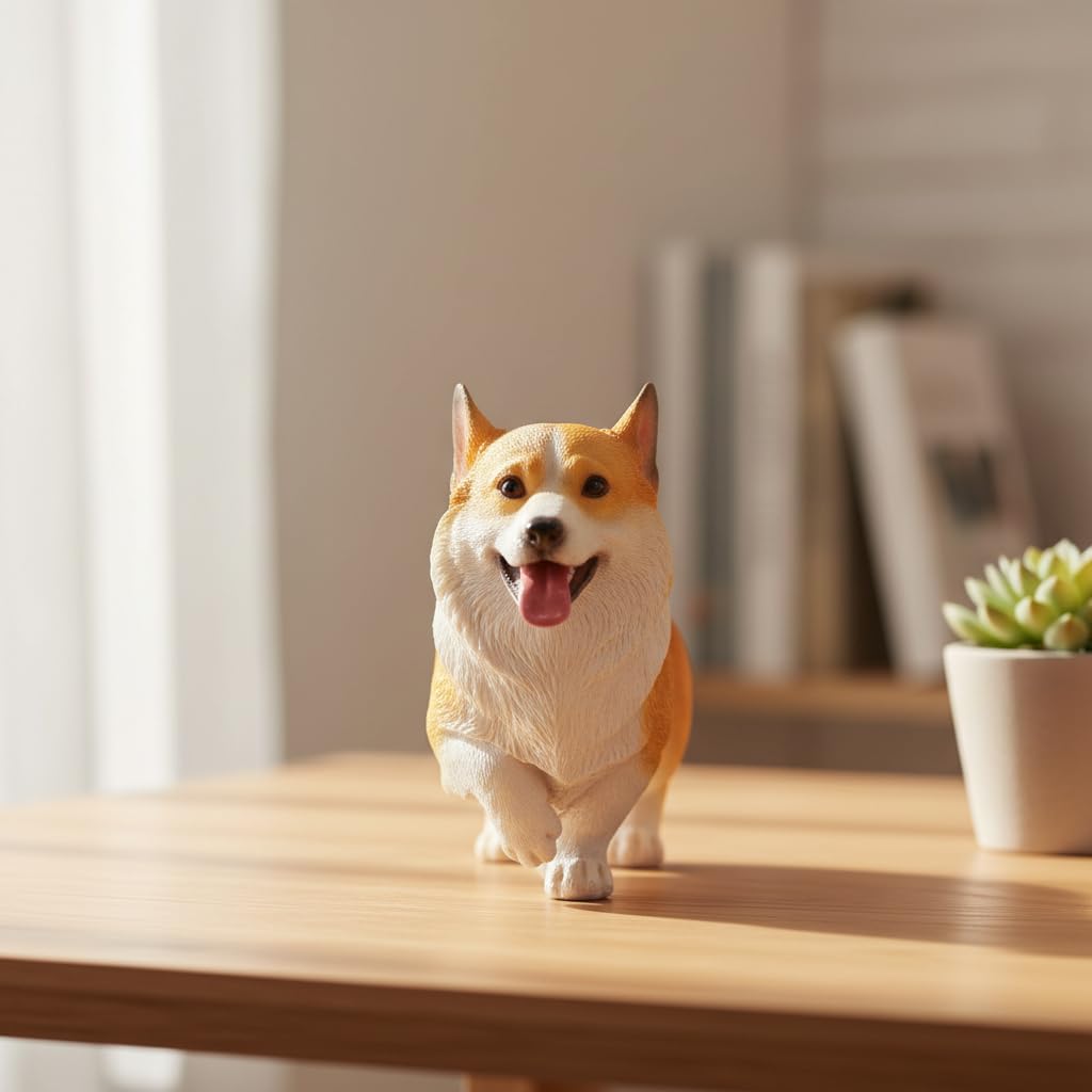 Comfy Hour Doggyland Collection, Miniature Dog Collectibles 6 Standing Welsh Corgi Dog Figurine, Realistic Lifelike Animal Statue Home Decoration, Yellow