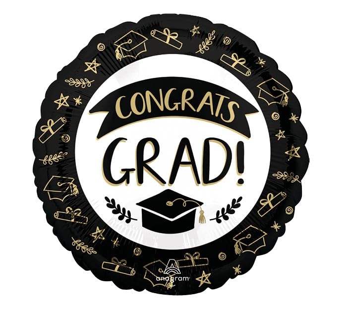 burton + BURTON Sketched Congrats Graduation Inflated Balloon, 9-inch Diameter, Party Decor