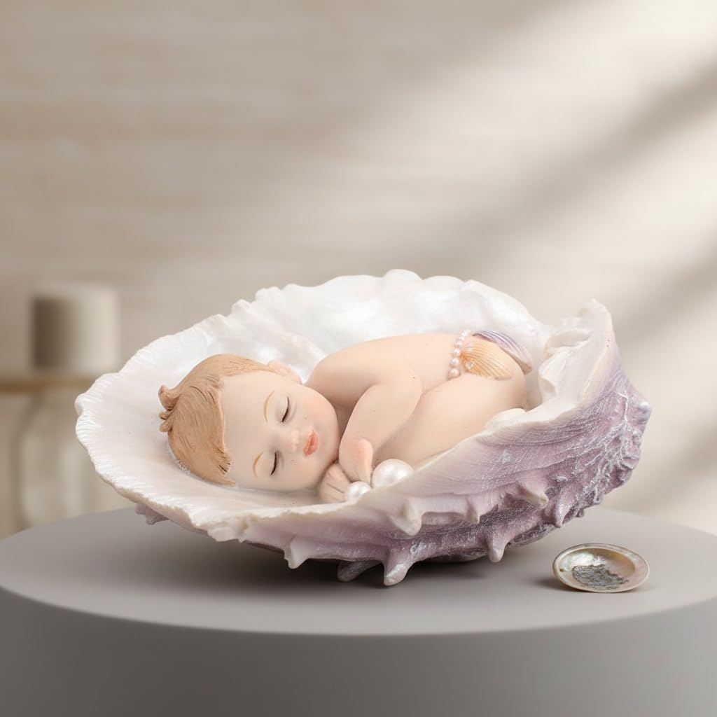 Comfy Hour 4 Inch Sleeping Baby Figurine, Seashell Cherub Statue