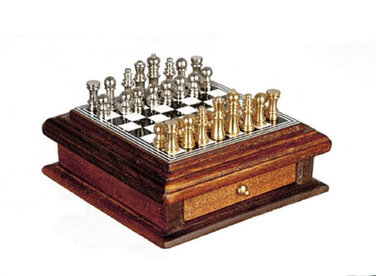 Aztec Imports Melody Jane Dollhouse Chess Set with Wooden Storage Drawer Miniature Study Accessory
