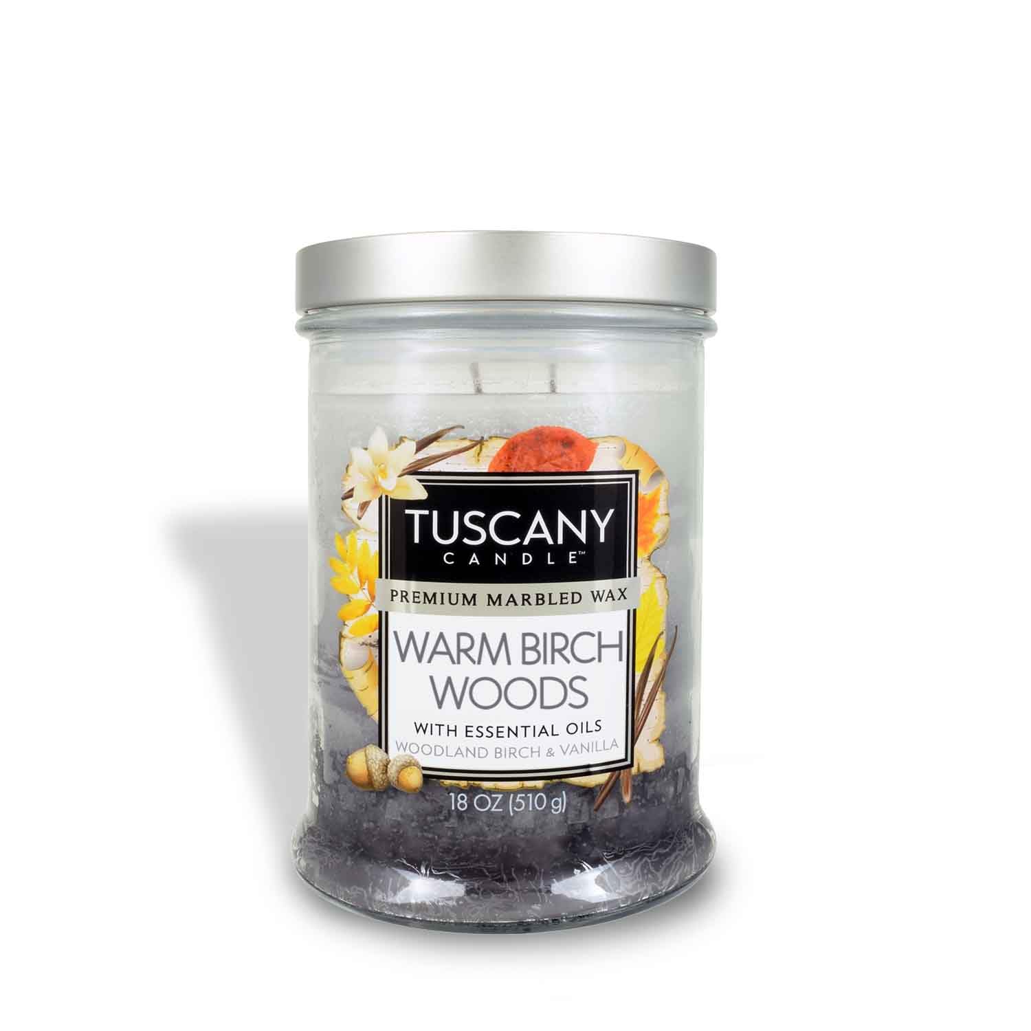 Empire Candle Tuscany Candle Warm Birch Woods Premium Marbled Wax Candle 2- Wick 18oz.