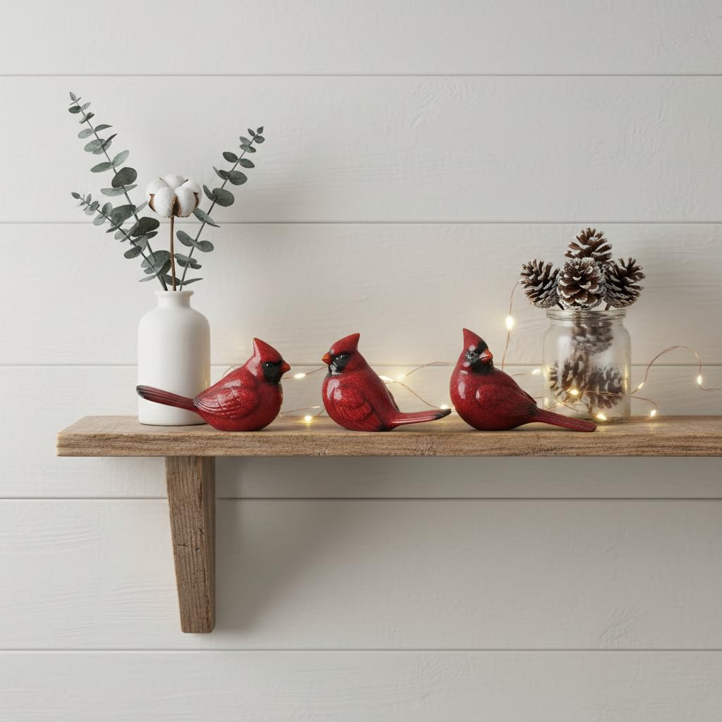 Comfy Hour Winter Holiday Home Collection Standing Cardinals Figurine Set of 3, Ideal Christmas Decoration, Polyresin