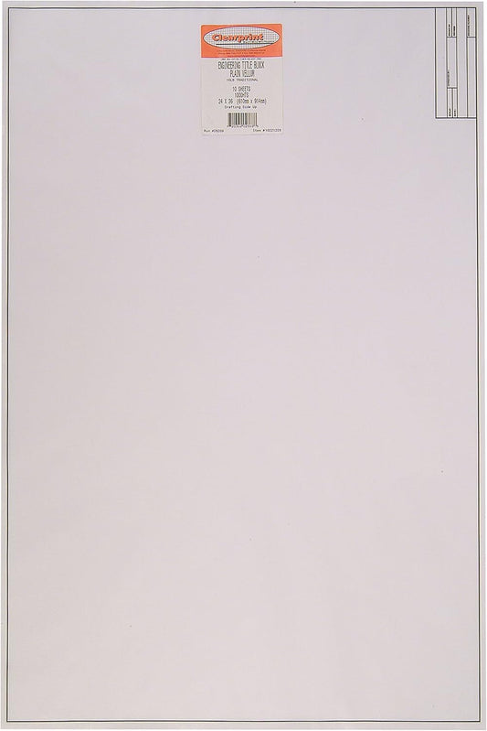 Chartpak Clearprint Vellum Sheets with Engineer Title Block, 24x36 Inches, 16 lb., 60 GSM, 1000H 100% Cotton, 10 Sheets/Pack, Translucent White (10221228)