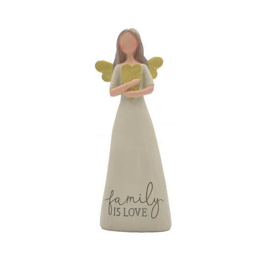 Blossom Bucket Family is Love Heart Soft Cream 6 inch Resin Stone Collectible Angel Figurine