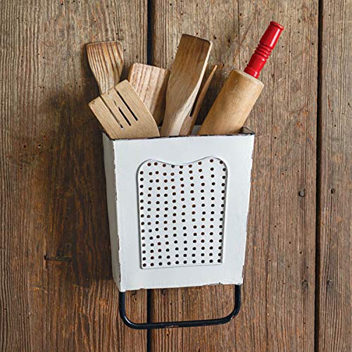 Colonial Tin Works White Steel Vintage Dalton Wall Box with Towel Bar – Farmhouse Hand Towel Holder with Rustic Drying Rack – Cheese Grater Home Decor for Bathroom & Kitchen – Wall Shelf with Hanger