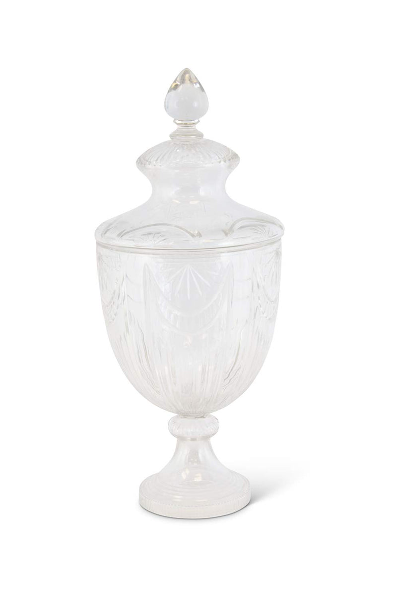 K&K Interiors 17018A 21 Inch Clear Glass Sunrise Cut Lidded Jar