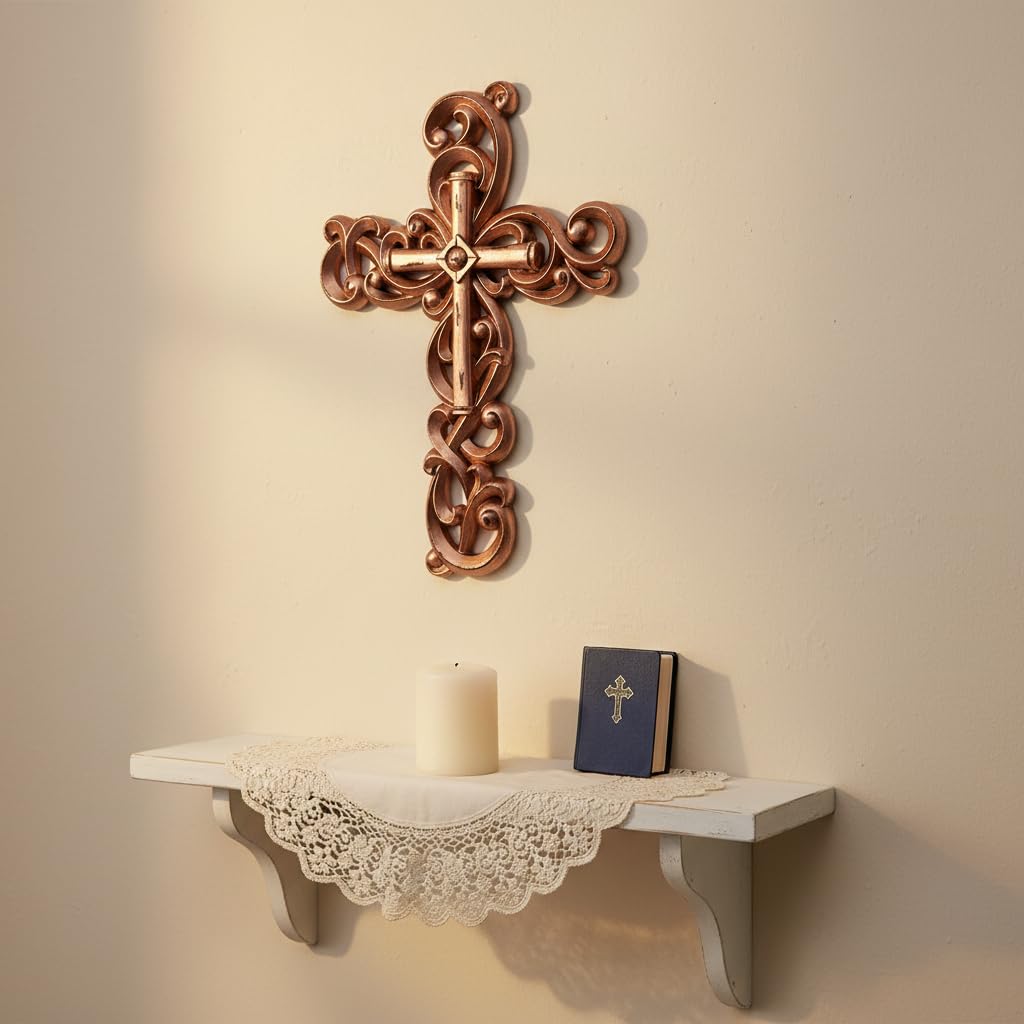 Comfy Hour 13 Inch Wall Cross, Rose Gold Cross Wall Decor