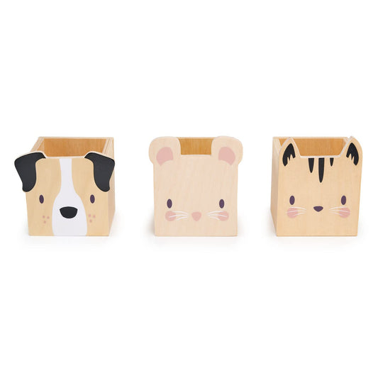 Tender Leaf Toys - Pet Pencil Holders - 3 Animal Themed Wood Desktop Organizers - Fun and Practical Storage for Pens/Pencils/Make-up/Stationary - Gender Neutral Décor Organisation for Kids - Age 3+