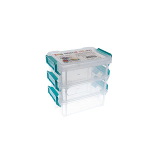 John Bead Storage Box, 4.5x3x1.5in, Clear With Turquoise