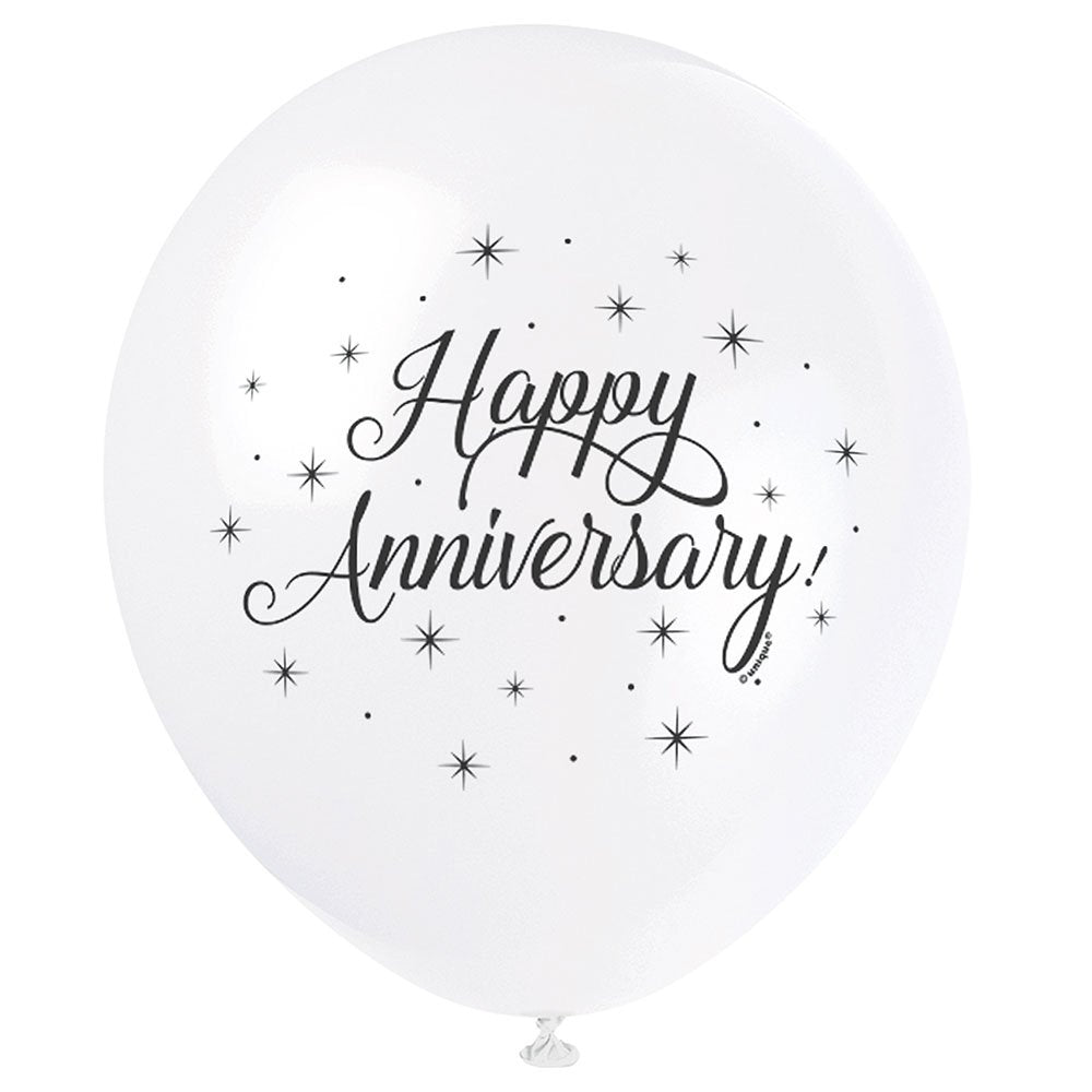 Unique Industries Unique White Happy Anniversary Party Balloons, 8 Ct.
