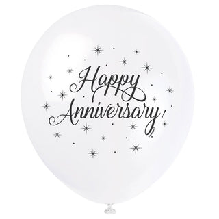 Unique Industries Unique White Happy Anniversary Party Balloons, 8 Ct.