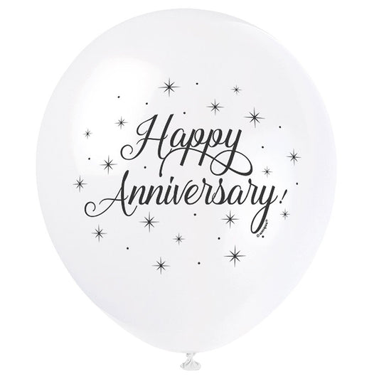 Unique Industries Unique White Happy Anniversary Party Balloons, 8 Ct.