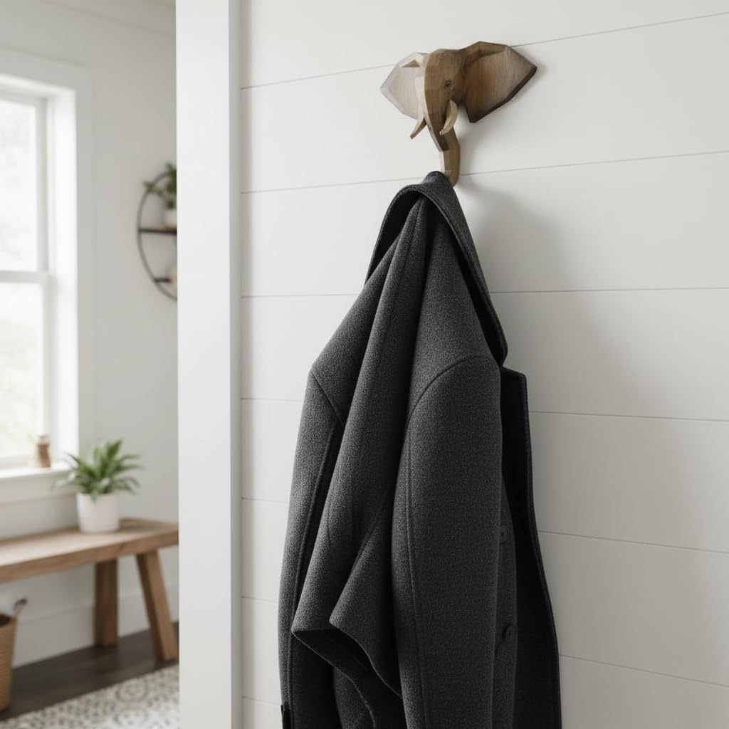 Comfy Hour 7" Elephant Single Coat Hook Clothes Rack Decorative Wall Hanger, Brown