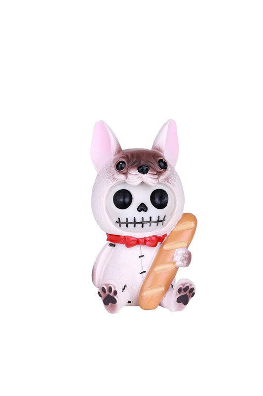 Pacific Trading SUMMIT COLLECTION Furrybones Beano Signature Skeleton in Gentleman French Bulldog Costume with Red Bow Tie Holding a Loaf of French Bread