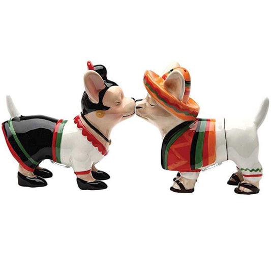Pacific Trading PTrading Chi Chi Chi Chihuahua Kissing Ceramic Magnetic Salt and Pepper Shaker Set