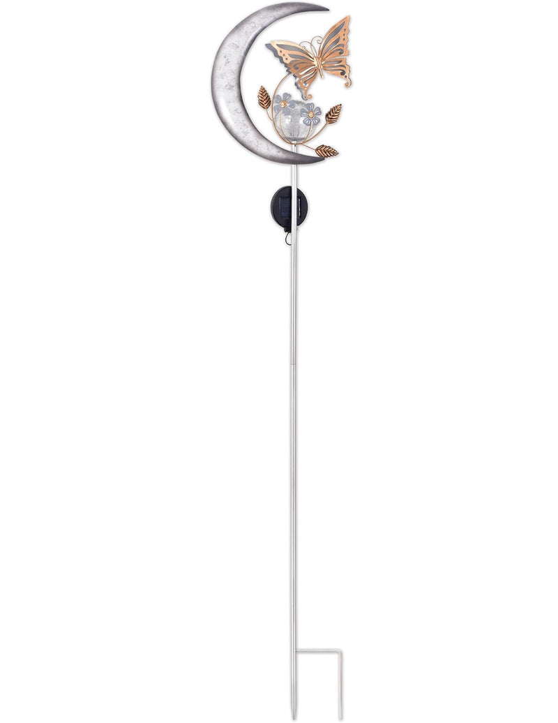 Sunset Vista Design Solar Garden Stakes - Decorative Lighted Garden Stake with Sensor, 53.5-Inch Tall, Silver Moon w/Butterfly