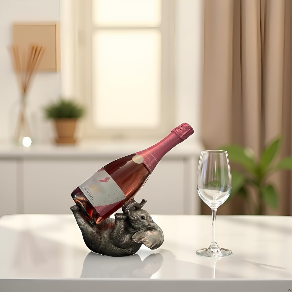 Comfy Hour Our Cute Elephant Friends Collection Resin 5" Silvery Elephant Wine Rack Bottle Holder