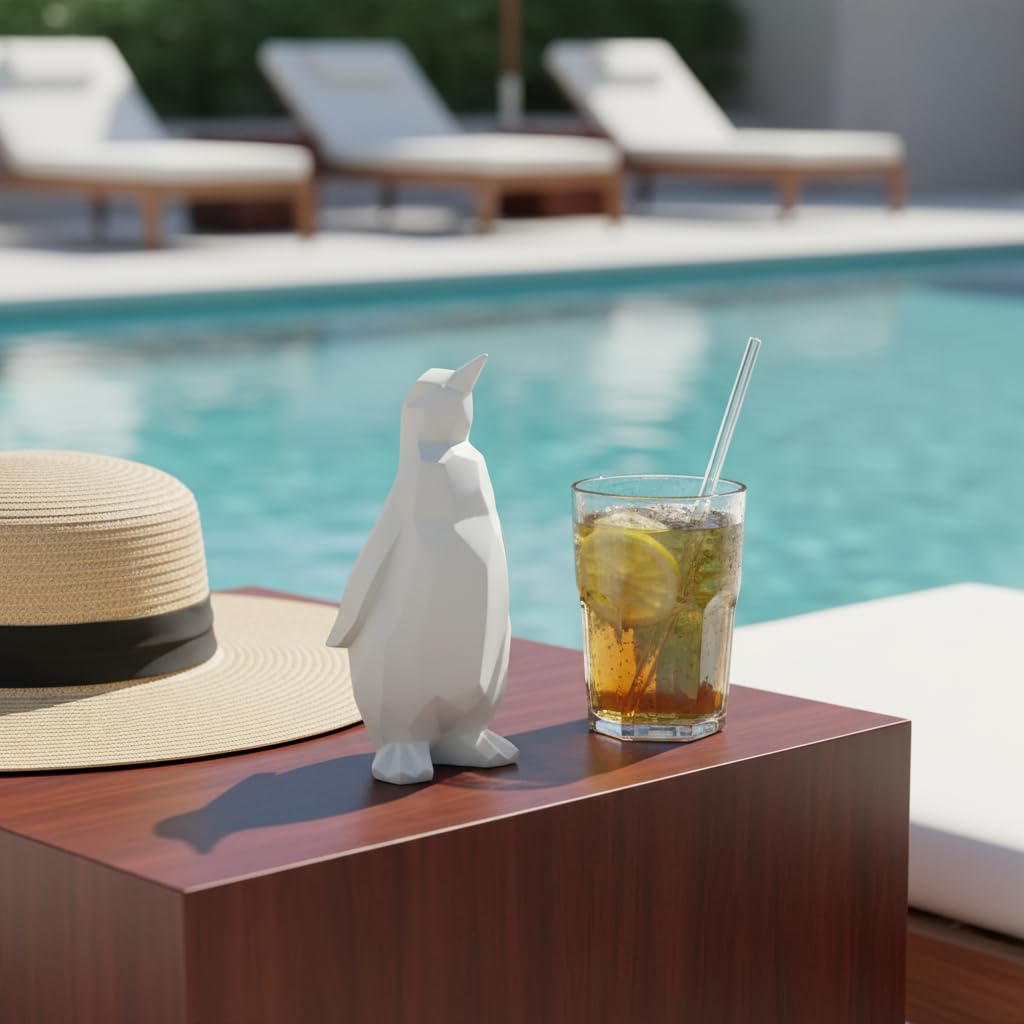 Comfy Hour Farmhouse Home Decor Collection 7" Penguin Tabletop Decorative Figurine, 3D Paper Folding Effect Finish, White, Polyresin (White)
