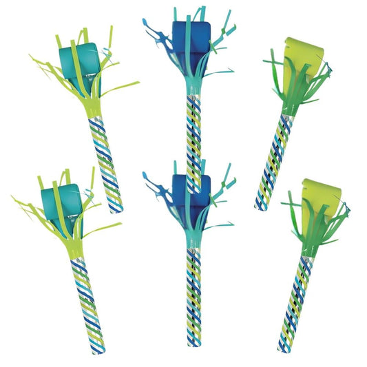 Unique Industries Blue and Green Fringed Party Noisemakers (6 Pcs) - 1 Pack