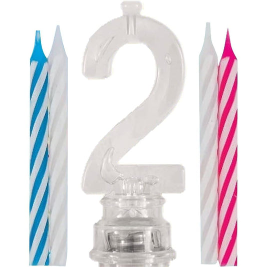 Unique Industries Multicolor Flashing Number 2 Cake Topper & Birthday Candle Set, 5pc