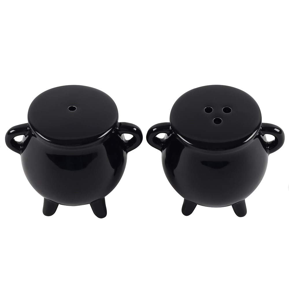 Pacific Trading Giftware Witches Brew Black Ceramic Cauldron Salt and Pepper Set
