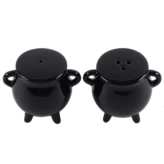 Pacific Trading Giftware Witches Brew Black Ceramic Cauldron Salt and Pepper Set