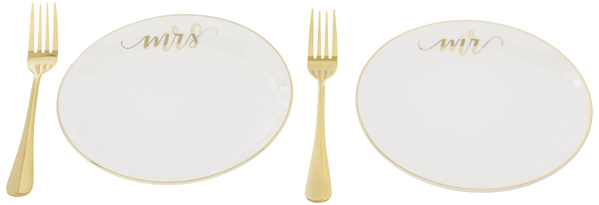 Lillian Rose Mr and Mrs Cake Plates with 2 Forks Wedding Cake Ceremony Alternative Set (PL102)