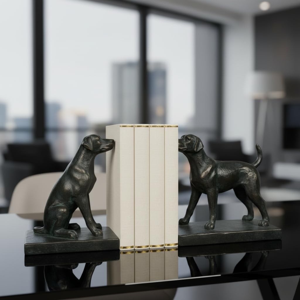 Comfy Hour Farmhouse Home Decor Collection 7" Length 6" Height Set of 2 Labrador Dogs Bookends Art Bookend, 1 Pair, Antique Effect, Copper, Polyresin