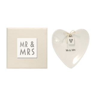 Two's Company East Of India Mr & Mrs Heart-Shaped Ring Dish in Gift Box, Porcelain