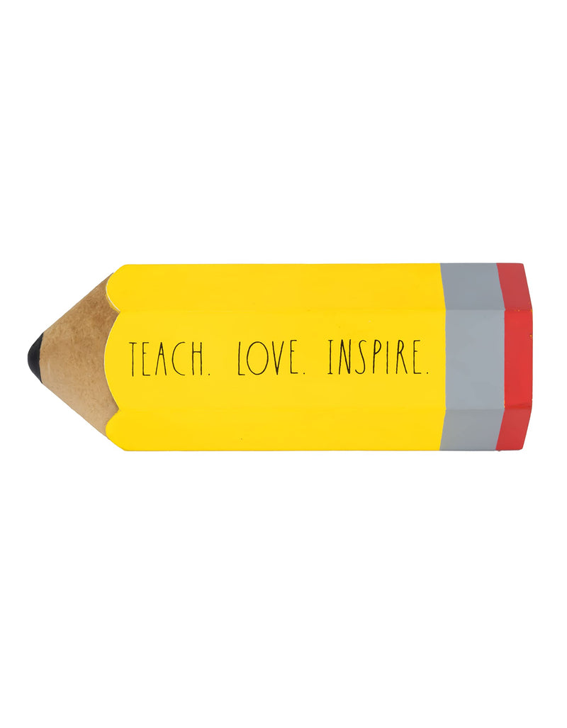 Rae Dunn Teacher Desk Decor - Cute Motivational Inspirational Desk Sign Teacher Decor - Decorations for School Counselor or Professor - Rustic Farmhouse Classroom Decor - Office Decor for Women (Pencil &quot;Teach Love Inspire&quot;)