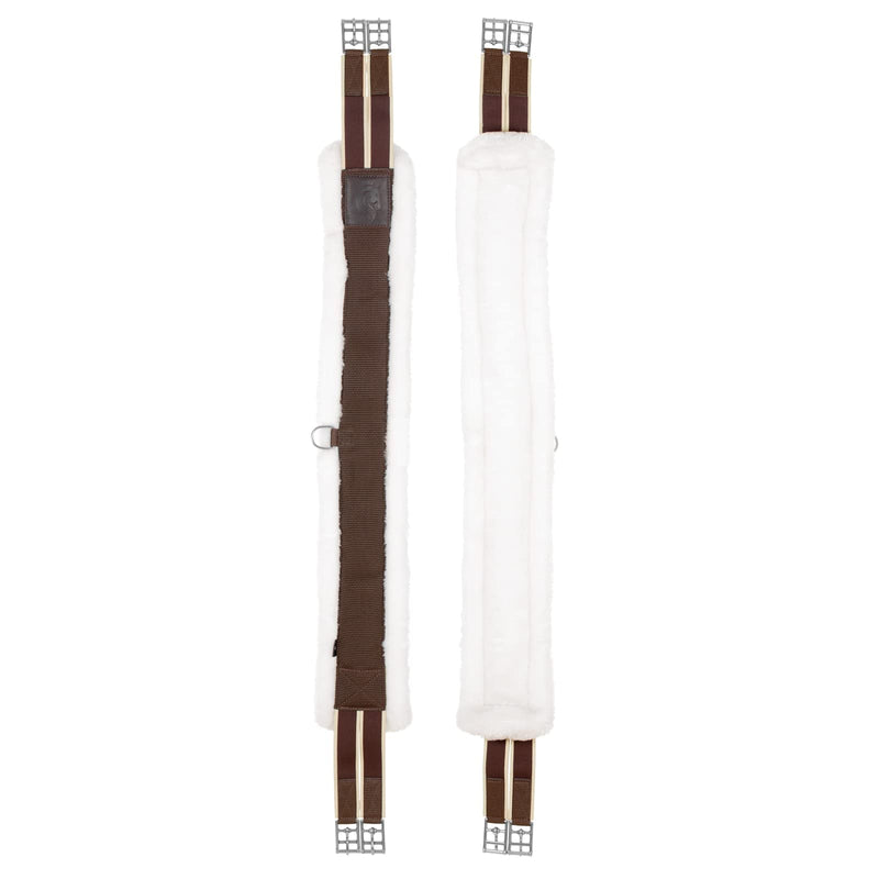 Equinavia Valkyrie Soft UltraFleece All Purpose Girth with Stainless Steel Hardware - Ivory White/Brown - 52 in