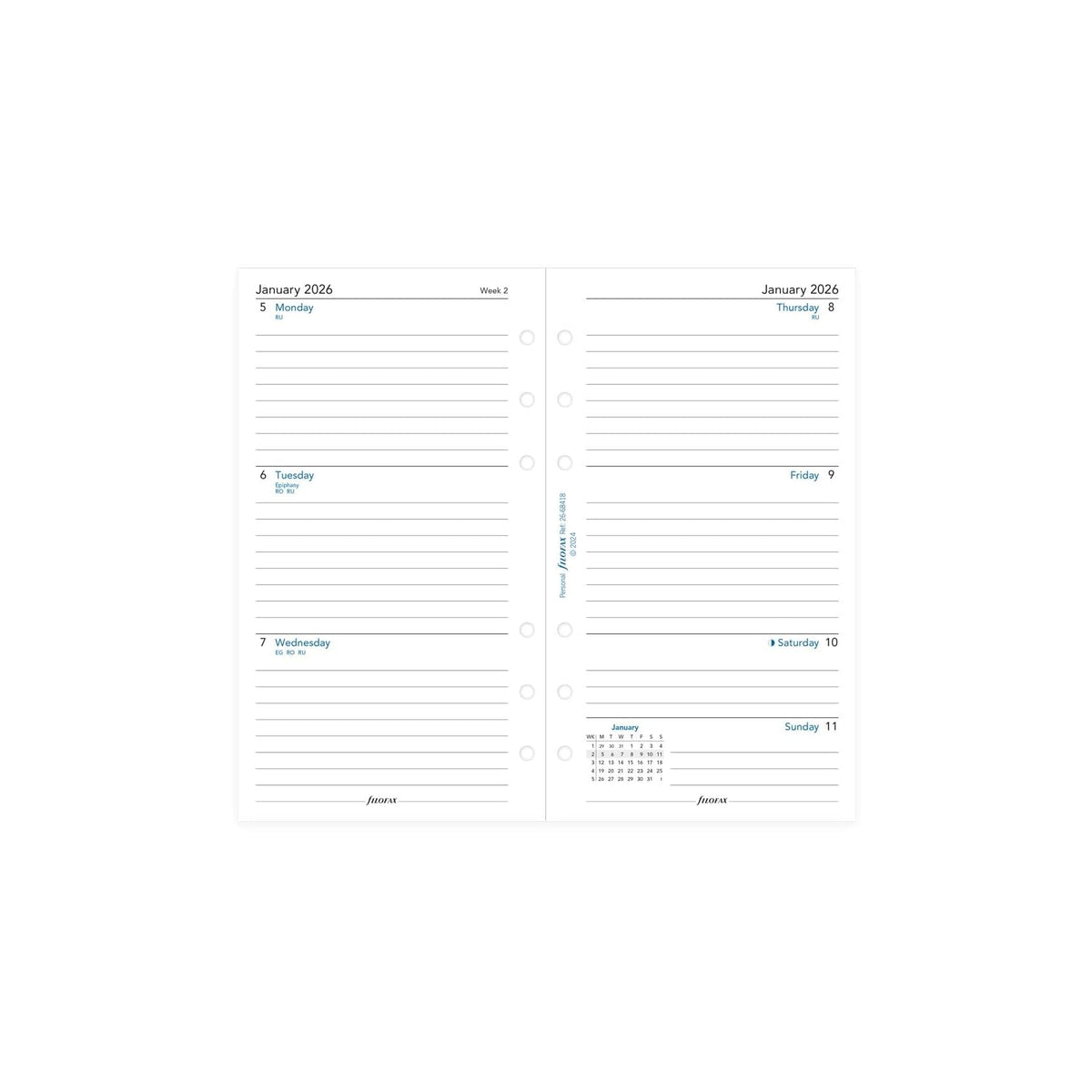 Filofax Planner, Personal / Personal Compact Size: 6-3/4" x 3-3/4", White