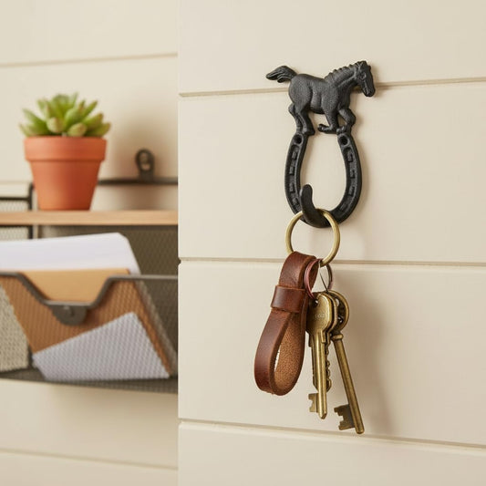 Comfy Hour 9.5 Inch Horse Hooks, Black Horseshoe Wall Hook, Single