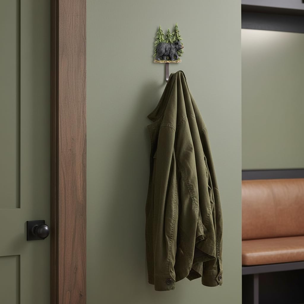 Comfy Hour 8 Inch Black Bear Wall Hook, Forest Animal Decor