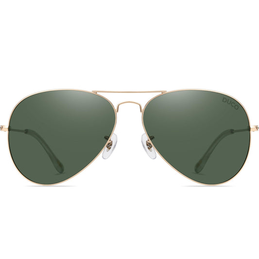 DUCO Sunglasses, Medium, Gold Frame Dark Green Lens