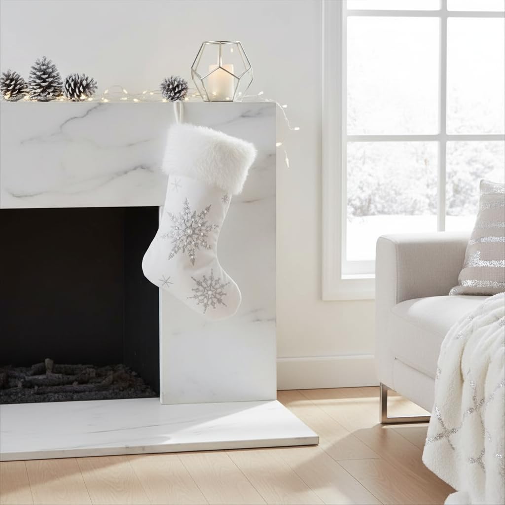 Comfy Hour 18 Inch Velvet Christmas Stocking, Snowflake Decor, 1 Unit