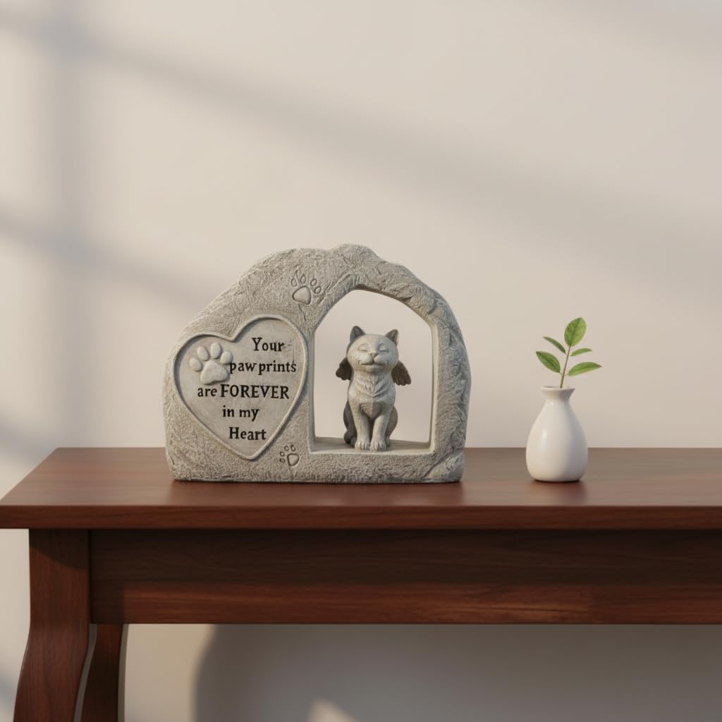 Comfy Hour 7 Inch Cat Garden Statue, Angel Pet Memorial Figurine