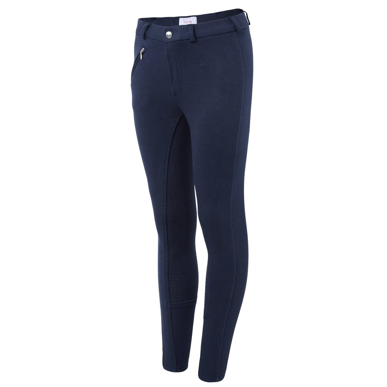 HORZE Active Kids' Unisex Silicone Grip Full Seat Horseback Riding Breeches - Peacoat Dark Blue - M